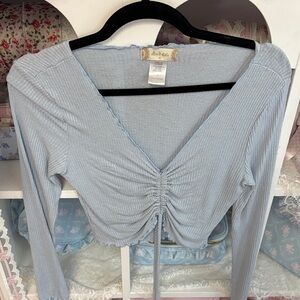 Altar'd State Light Blue Ruched Long Sleeve Top
